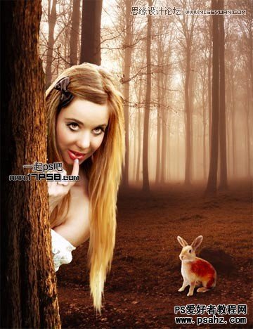 photoshop创意合成森林中的美女与小白兔场景特效教程