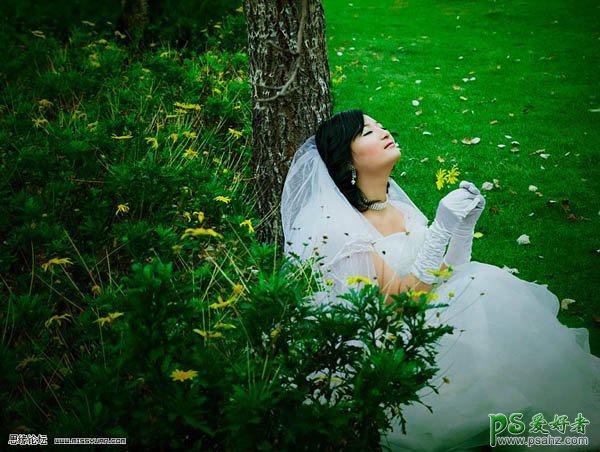 photoshop给美女婚纱照调出鲜绿色彩