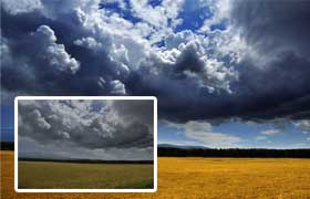 学习用PS软件给灰蒙蒙的麦田风景图片快速制作出蓝蓝的天空效果