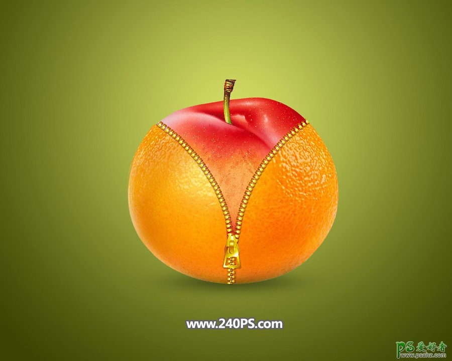 PS创意合成拉链效果的水果李子,橙子衣服包裹