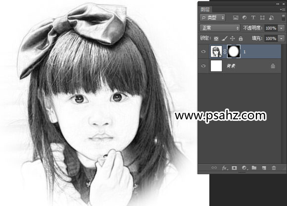 Photoshop人像后期教程：给可爱小女孩儿头像照片制作成素描画