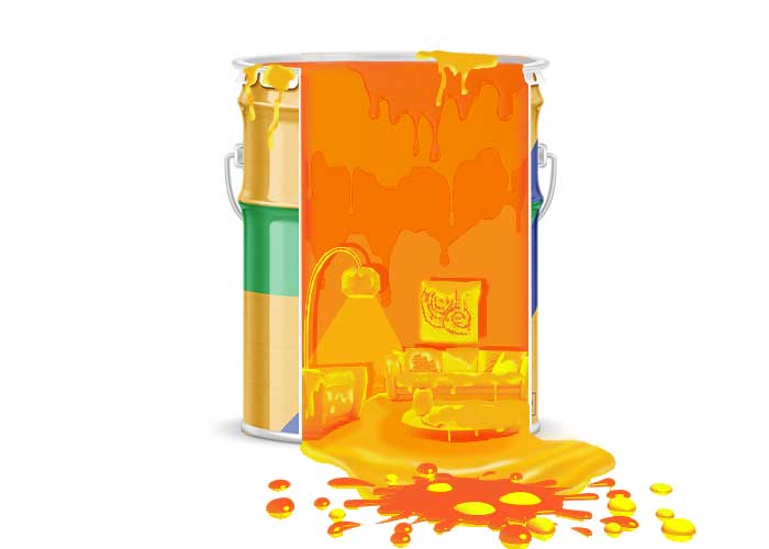 PS创意合成剖面效果的油漆桶，油漆桶里的家创意海报图片。