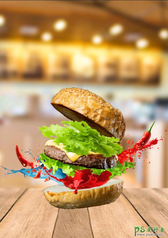 PS食品海报设计教程：学习制作美味的汉堡海报，香脆鸡腿堡海报。