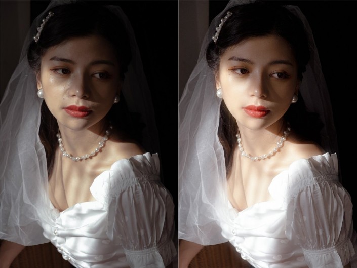 LR调色教程：给影楼拍摄的mm婚纱写真照调出法式复古效果。