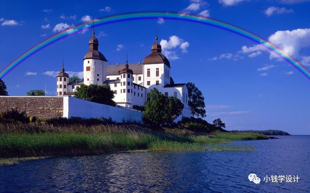 Photoshop给海景别墅风景照制作出漂亮的彩虹效果。
