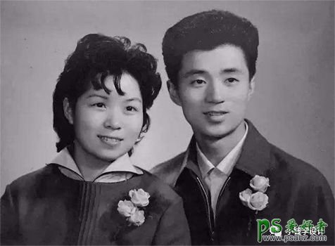 Photoshop给56十年代黑白结婚照进行上色，黑白老照片人像上色。