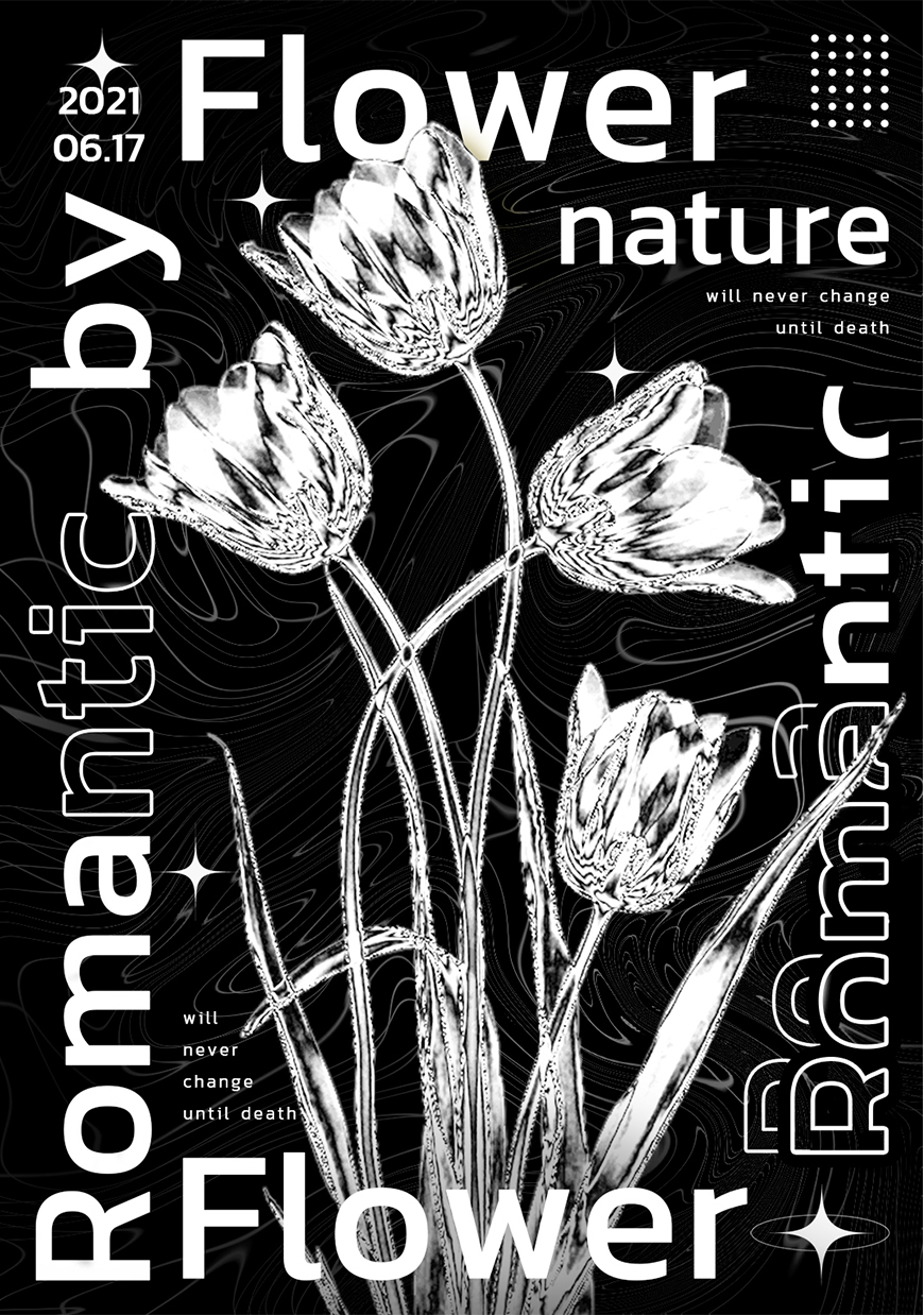 PS海报制作教程：利用花卉素材图制作漂亮的酸性金属海报图片。