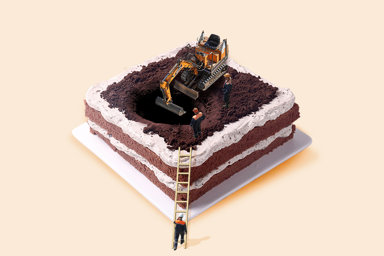 PS合成教程：给巧克力蛋糕合成出建筑施工现场的场景。