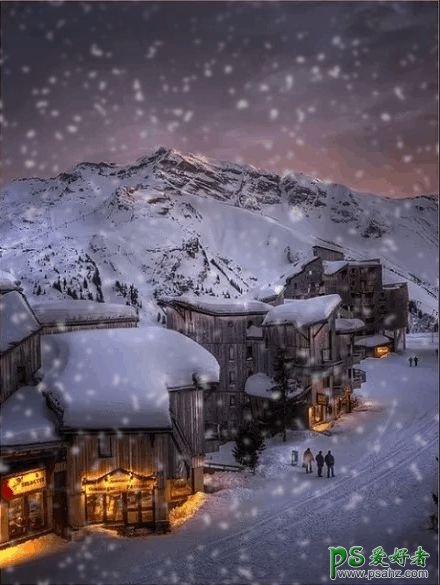 PS下雪照片制作教程：给木屋小镇图片制作出唯美的下雪效果。