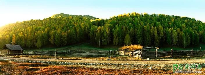 PS摄影后期教程：学习给农场风景照片调出暖暖的落日效果。