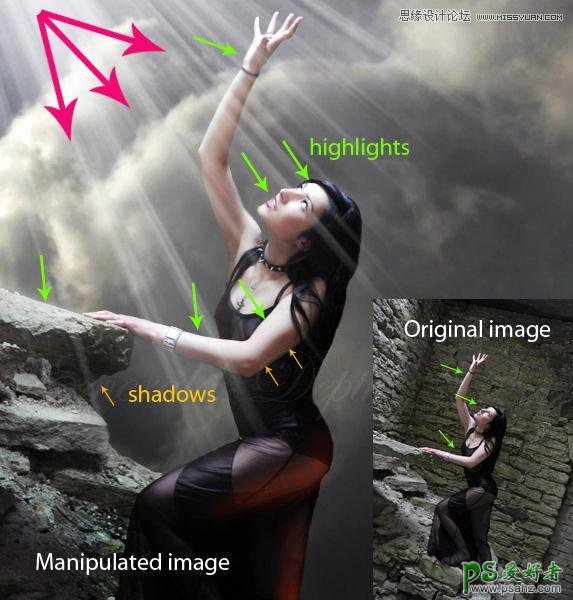P图技巧教程：详细讲解图片后期中光线及阴影的制作技巧。