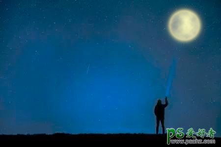 Photoshop手工绘制一个唯美的月亮,在背景图中绘制出逼真的月亮。