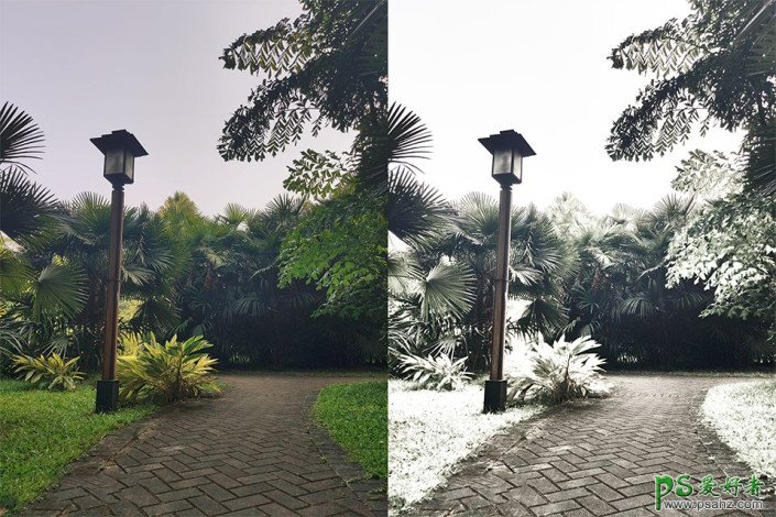 学习用PS“黑白模式”的应用给普通照片制作成雪景效果。