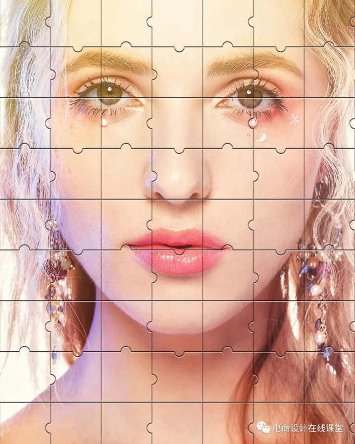 Photoshop给性感女生人物照片制作成拼图效果。