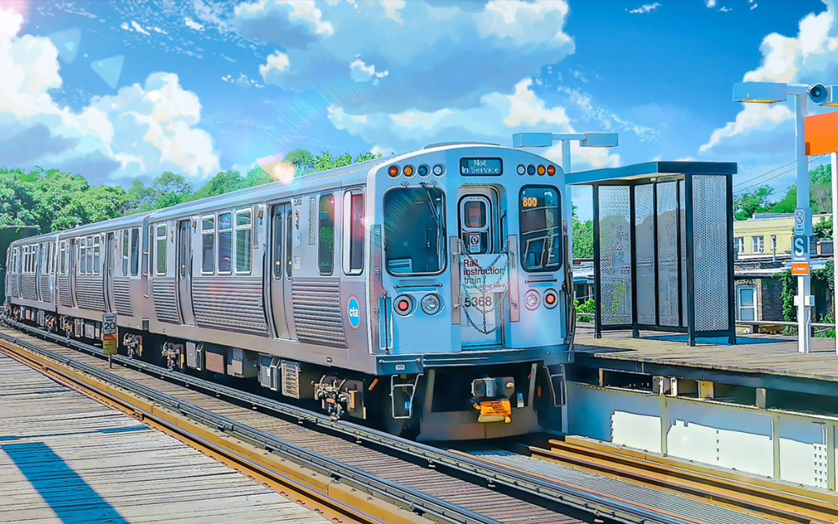 PS照片转手绘教程：给户外火车风景照制作成动漫手绘感效果