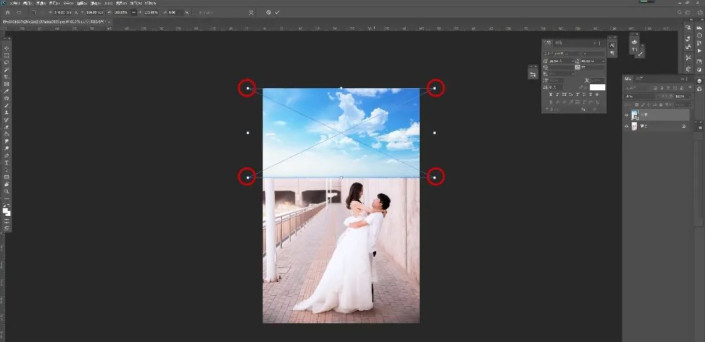 Photoshop给阴天拍摄的婚纱照换上蔚蓝的天空。