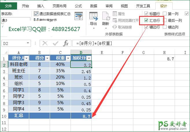 Excel计算加权总分的函数公式及超级表运用。