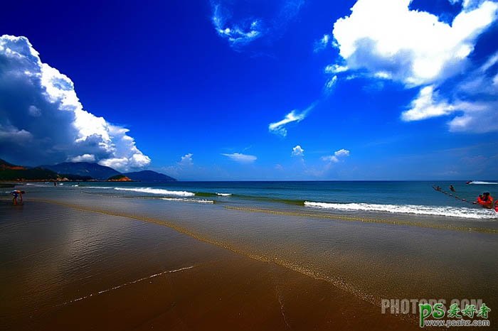 用ps通道及计算的方法给海滩风景照片处理的明亮清晰色彩鲜艳。