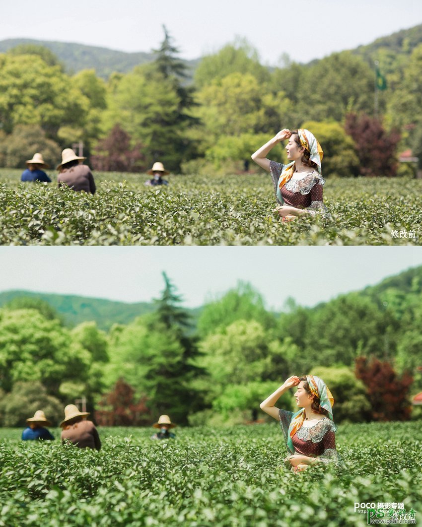 Photoshop给田野中的少女人物照片制作成仿手绘油画效果。