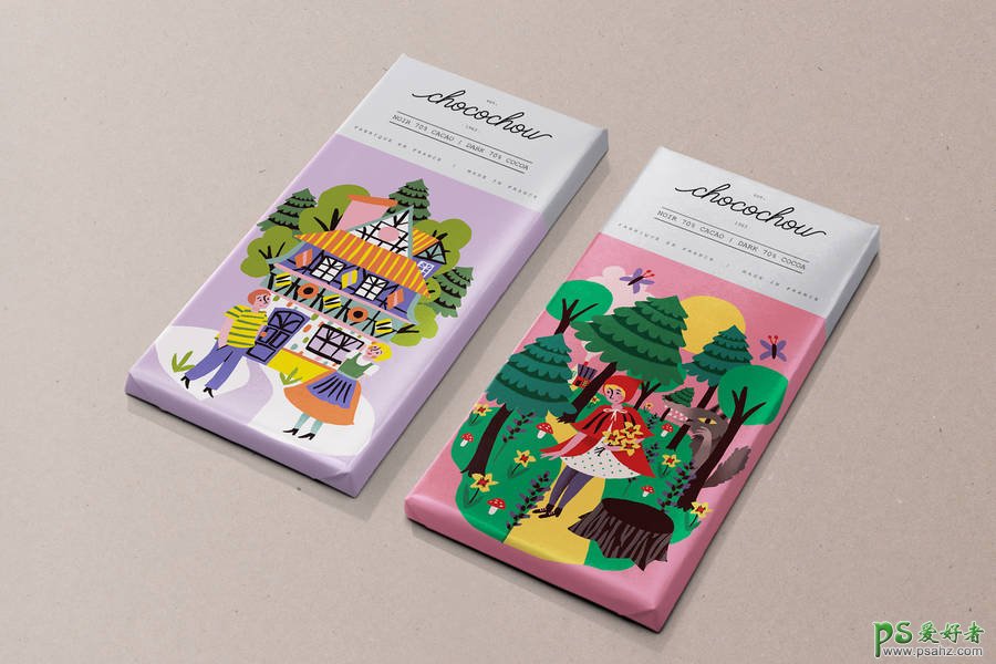 童话插画风格的巧克力包装设计作品。